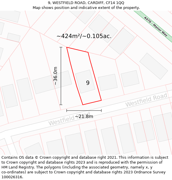 9, WESTFIELD ROAD, CARDIFF, CF14 1QQ: Plot and title map
