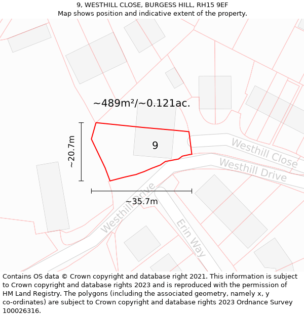 9, WESTHILL CLOSE, BURGESS HILL, RH15 9EF: Plot and title map