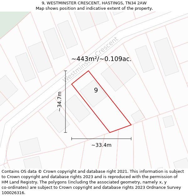9, WESTMINSTER CRESCENT, HASTINGS, TN34 2AW: Plot and title map