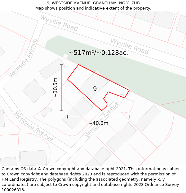 9, WESTSIDE AVENUE, GRANTHAM, NG31 7UB: Plot and title map