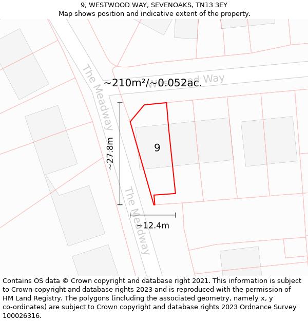 9, WESTWOOD WAY, SEVENOAKS, TN13 3EY: Plot and title map