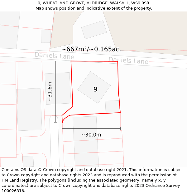 9, WHEATLAND GROVE, ALDRIDGE, WALSALL, WS9 0SR: Plot and title map