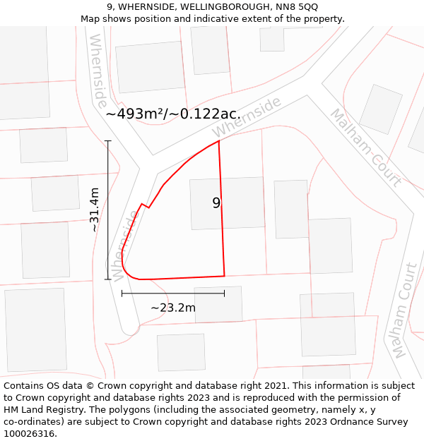 9, WHERNSIDE, WELLINGBOROUGH, NN8 5QQ: Plot and title map