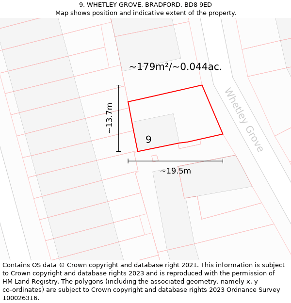 9, WHETLEY GROVE, BRADFORD, BD8 9ED: Plot and title map