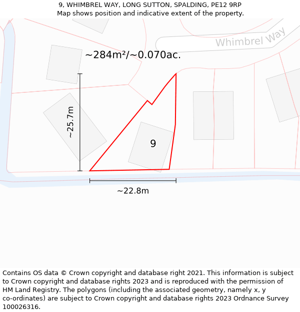 9, WHIMBREL WAY, LONG SUTTON, SPALDING, PE12 9RP: Plot and title map