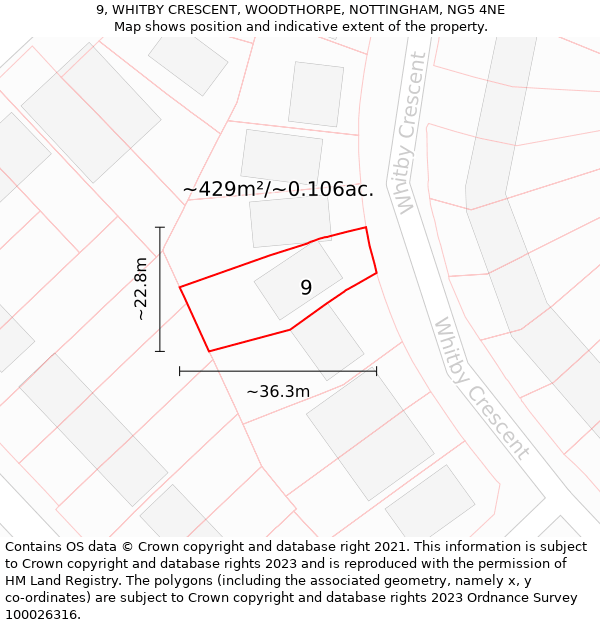 9, WHITBY CRESCENT, WOODTHORPE, NOTTINGHAM, NG5 4NE: Plot and title map