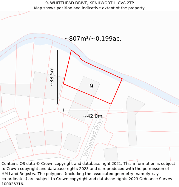 9, WHITEHEAD DRIVE, KENILWORTH, CV8 2TP: Plot and title map