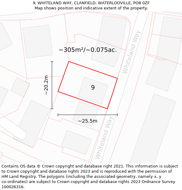 9, WHITELAND WAY, CLANFIELD, WATERLOOVILLE, PO8 0ZF: Plot and title map