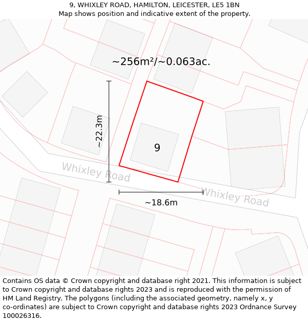 9, WHIXLEY ROAD, HAMILTON, LEICESTER, LE5 1BN: Plot and title map