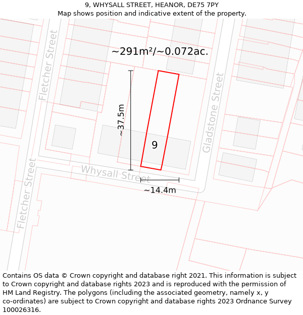 9, WHYSALL STREET, HEANOR, DE75 7PY: Plot and title map