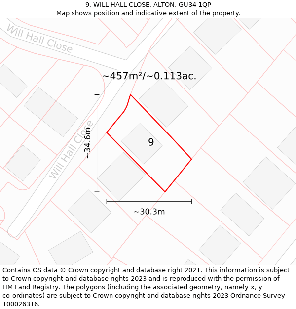 9, WILL HALL CLOSE, ALTON, GU34 1QP: Plot and title map