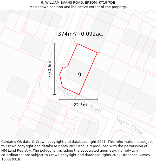 9, WILLIAM EVANS ROAD, EPSOM, KT19 7DE: Plot and title map