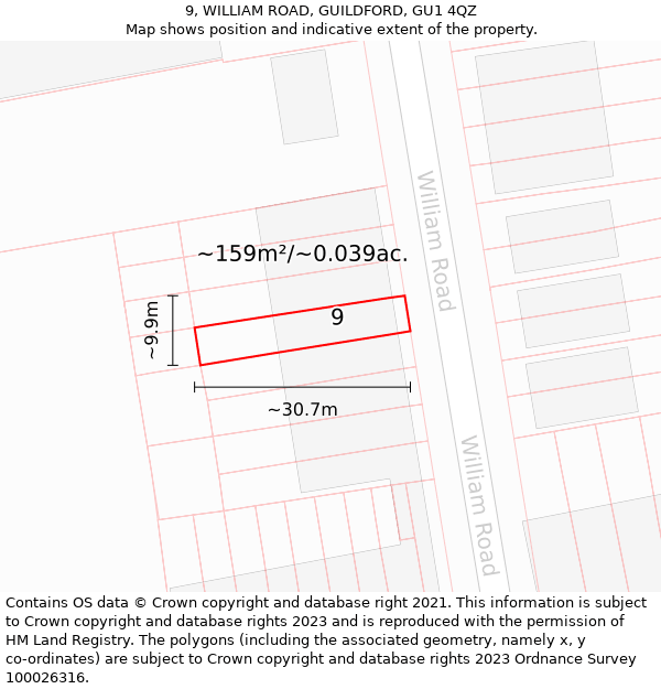 9, WILLIAM ROAD, GUILDFORD, GU1 4QZ: Plot and title map