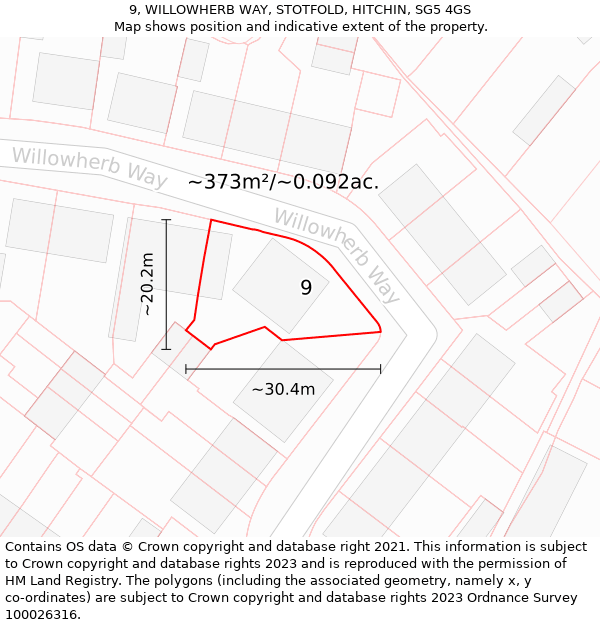 9, WILLOWHERB WAY, STOTFOLD, HITCHIN, SG5 4GS: Plot and title map