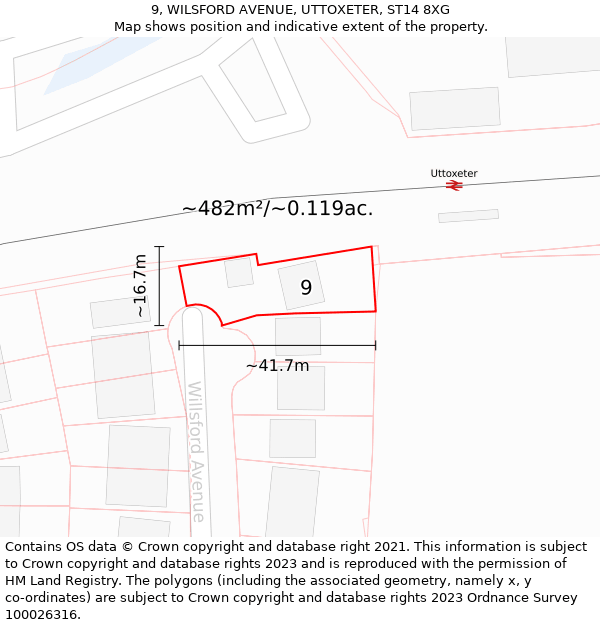 9, WILSFORD AVENUE, UTTOXETER, ST14 8XG: Plot and title map