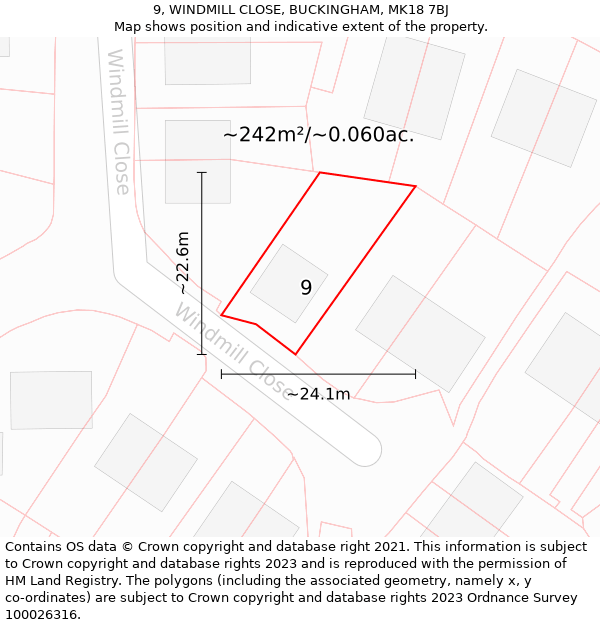 9, WINDMILL CLOSE, BUCKINGHAM, MK18 7BJ: Plot and title map