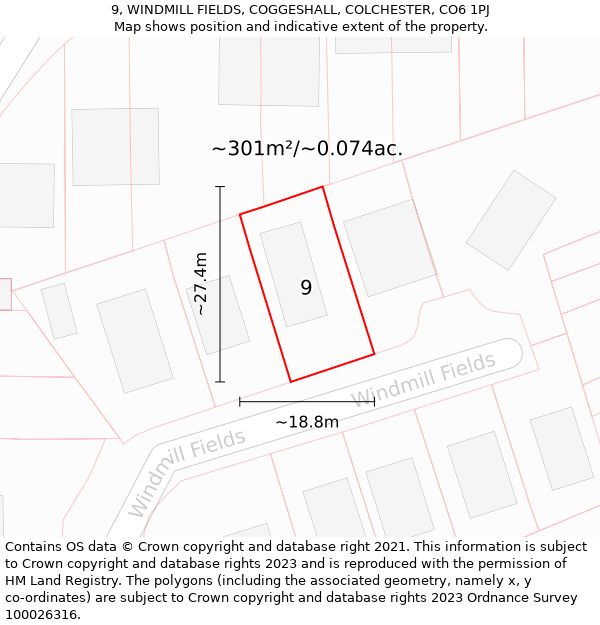 9, WINDMILL FIELDS, COGGESHALL, COLCHESTER, CO6 1PJ: Plot and title map