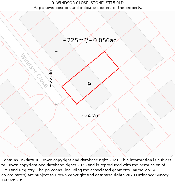 9, WINDSOR CLOSE, STONE, ST15 0LD: Plot and title map