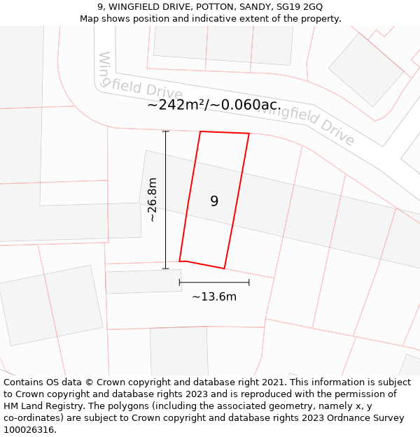 9, WINGFIELD DRIVE, POTTON, SANDY, SG19 2GQ: Plot and title map