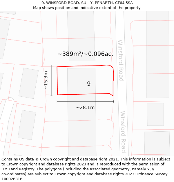 9, WINSFORD ROAD, SULLY, PENARTH, CF64 5SA: Plot and title map