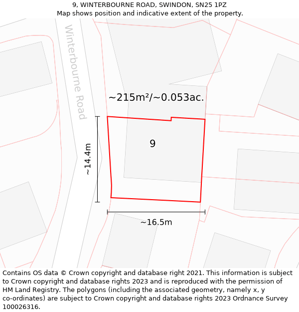 9, WINTERBOURNE ROAD, SWINDON, SN25 1PZ: Plot and title map