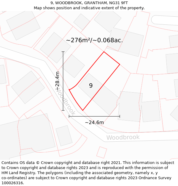 9, WOODBROOK, GRANTHAM, NG31 9FT: Plot and title map