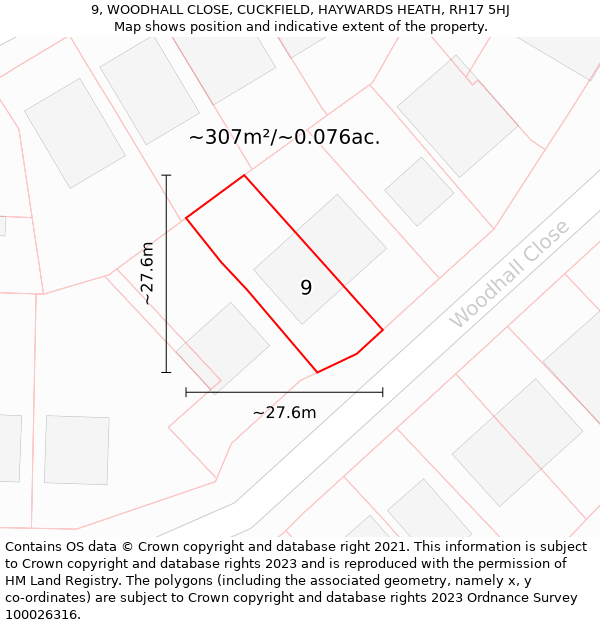 9, WOODHALL CLOSE, CUCKFIELD, HAYWARDS HEATH, RH17 5HJ: Plot and title map