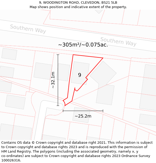 9, WOODINGTON ROAD, CLEVEDON, BS21 5LB: Plot and title map