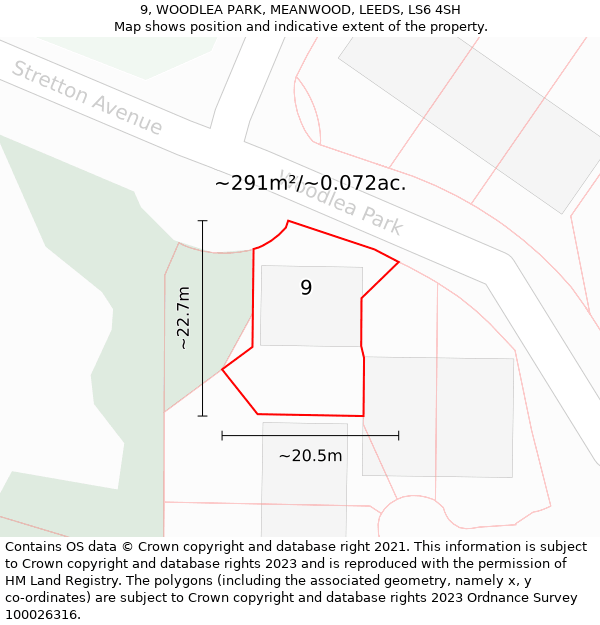 9, WOODLEA PARK, MEANWOOD, LEEDS, LS6 4SH: Plot and title map