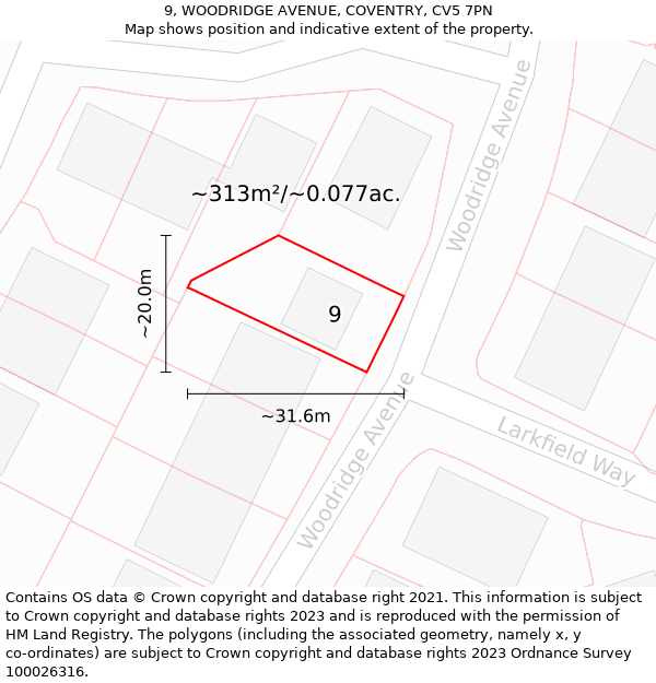 9, WOODRIDGE AVENUE, COVENTRY, CV5 7PN: Plot and title map