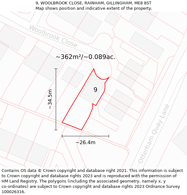 9, WOOLBROOK CLOSE, RAINHAM, GILLINGHAM, ME8 8ST: Plot and title map