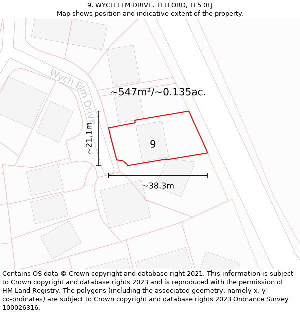 9, WYCH ELM DRIVE, TELFORD, TF5 0LJ: Plot and title map