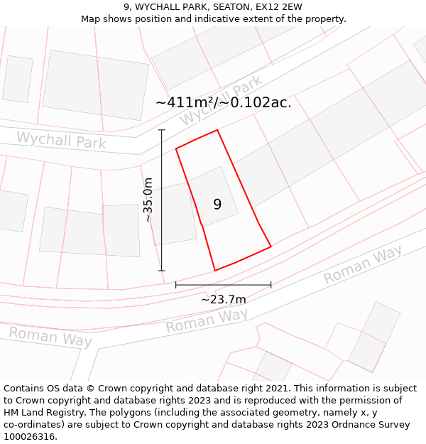 9, WYCHALL PARK, SEATON, EX12 2EW: Plot and title map