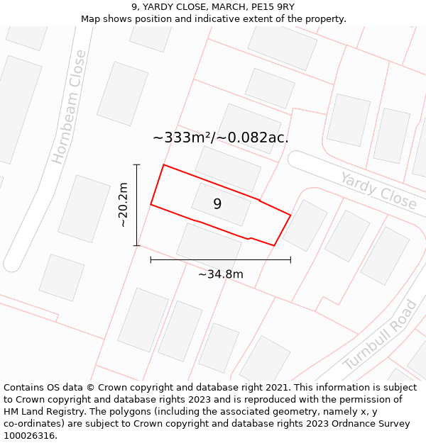 9, YARDY CLOSE, MARCH, PE15 9RY: Plot and title map