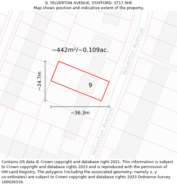 9, YELVERTON AVENUE, STAFFORD, ST17 0HE: Plot and title map