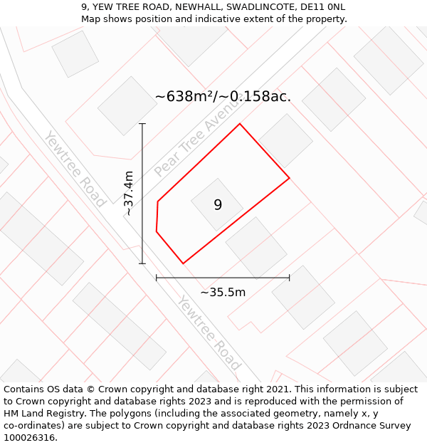 9, YEW TREE ROAD, NEWHALL, SWADLINCOTE, DE11 0NL: Plot and title map