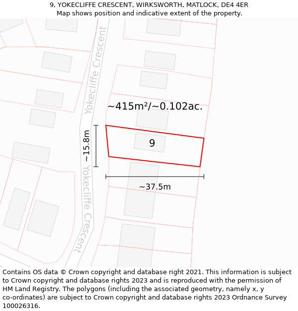 9, YOKECLIFFE CRESCENT, WIRKSWORTH, MATLOCK, DE4 4ER: Plot and title map