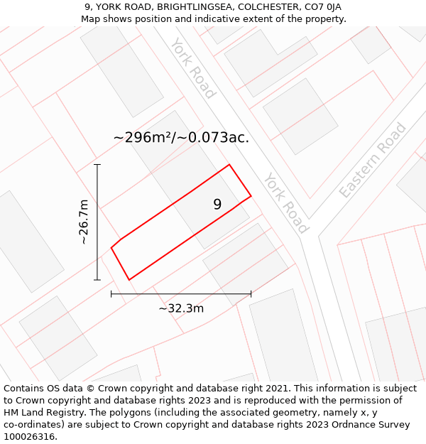 9, YORK ROAD, BRIGHTLINGSEA, COLCHESTER, CO7 0JA: Plot and title map