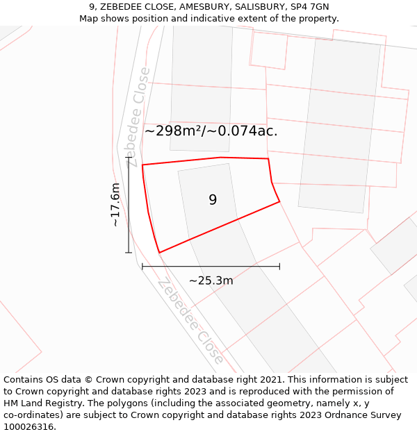 9, ZEBEDEE CLOSE, AMESBURY, SALISBURY, SP4 7GN: Plot and title map