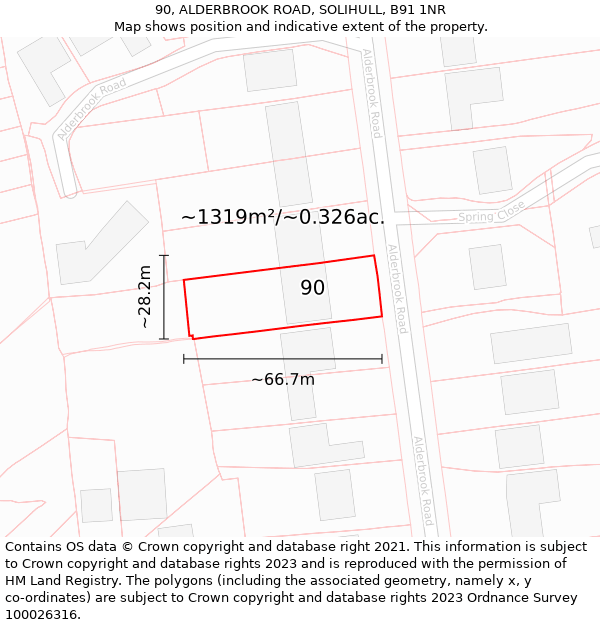 90, ALDERBROOK ROAD, SOLIHULL, B91 1NR: Plot and title map