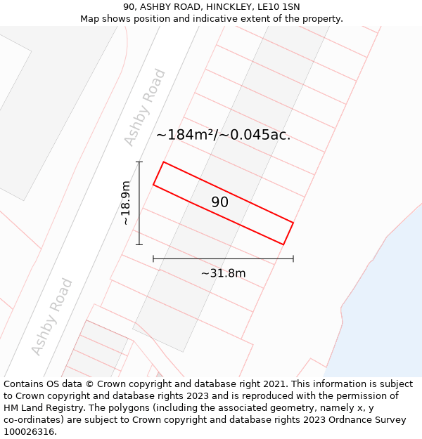 90, ASHBY ROAD, HINCKLEY, LE10 1SN: Plot and title map