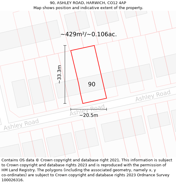 90, ASHLEY ROAD, HARWICH, CO12 4AP: Plot and title map