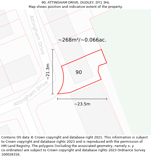 90, ATTINGHAM DRIVE, DUDLEY, DY1 3HL: Plot and title map