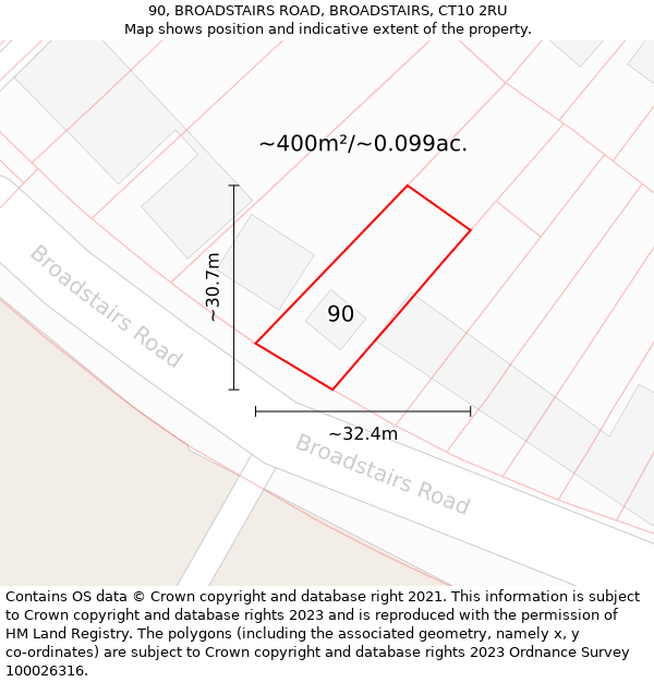 90, BROADSTAIRS ROAD, BROADSTAIRS, CT10 2RU: Plot and title map