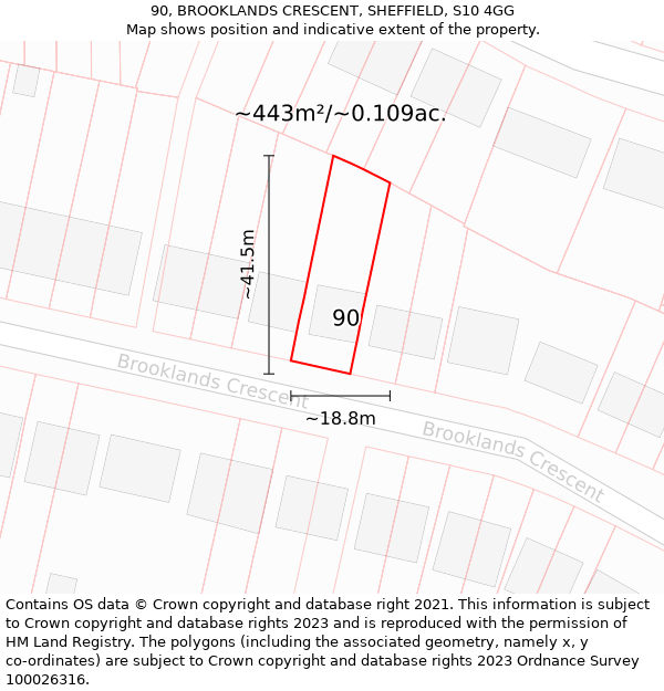 90, BROOKLANDS CRESCENT, SHEFFIELD, S10 4GG: Plot and title map