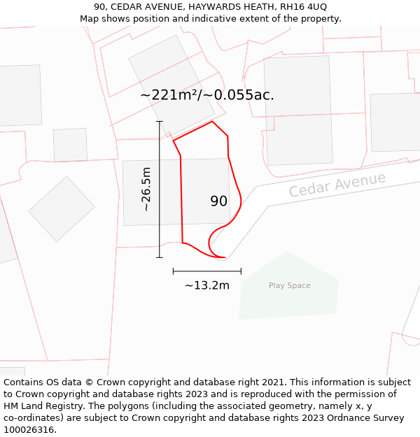 90, CEDAR AVENUE, HAYWARDS HEATH, RH16 4UQ: Plot and title map