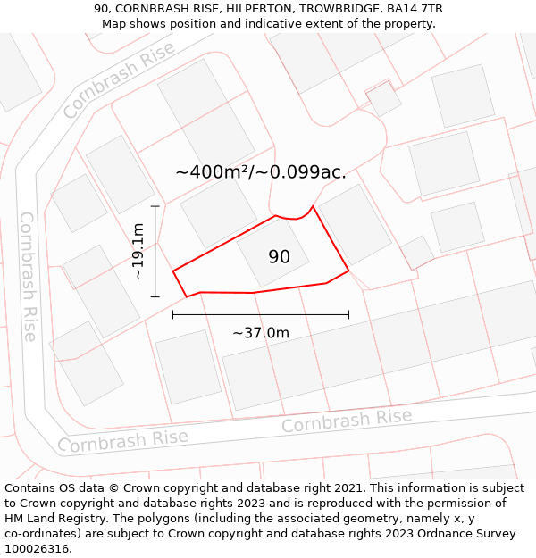 90, CORNBRASH RISE, HILPERTON, TROWBRIDGE, BA14 7TR: Plot and title map