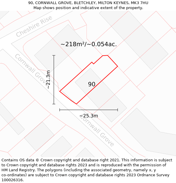 90, CORNWALL GROVE, BLETCHLEY, MILTON KEYNES, MK3 7HU: Plot and title map