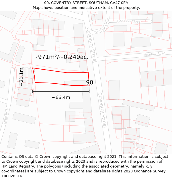 90, COVENTRY STREET, SOUTHAM, CV47 0EA: Plot and title map