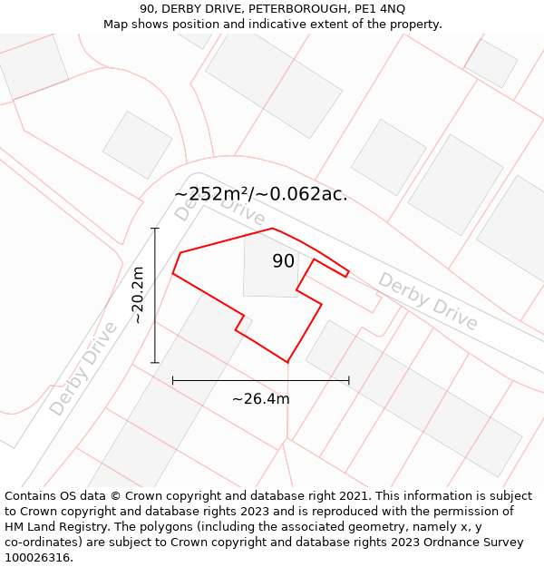 90, DERBY DRIVE, PETERBOROUGH, PE1 4NQ: Plot and title map